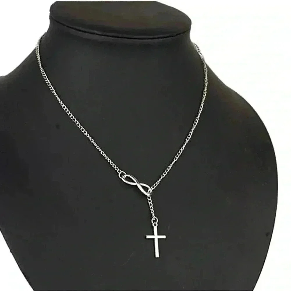 Silver Infinity Cross Pendant Necklace
